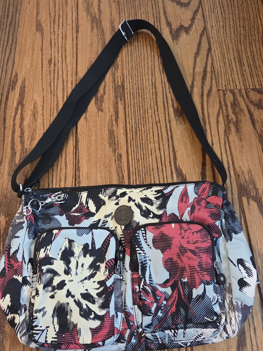 Kipling Floral Crossbody Bag - Black, Red, Cream